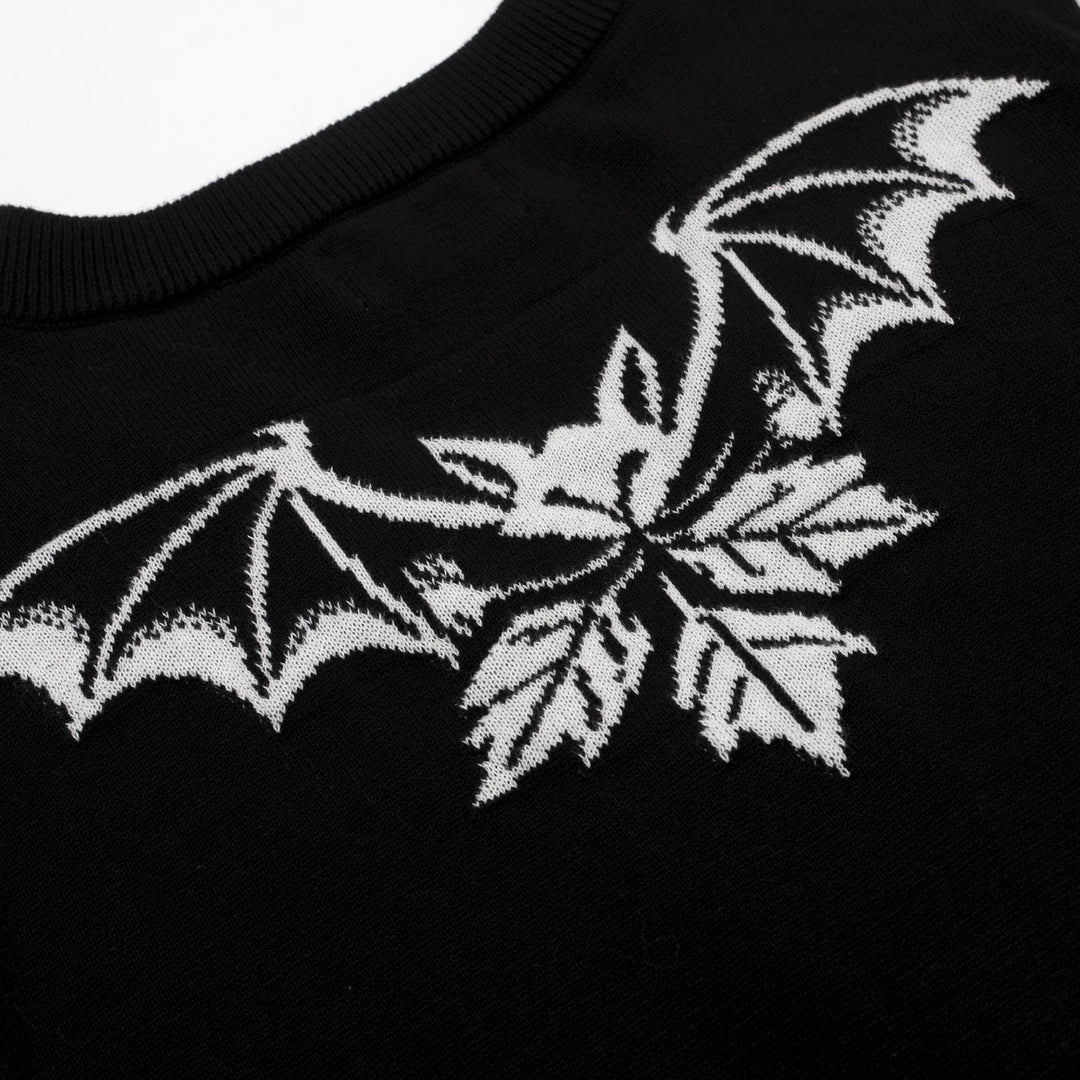 Women's black bat Jacquard V-neck cardigan