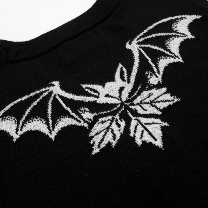 Women's black bat Jacquard V-neck cardigan