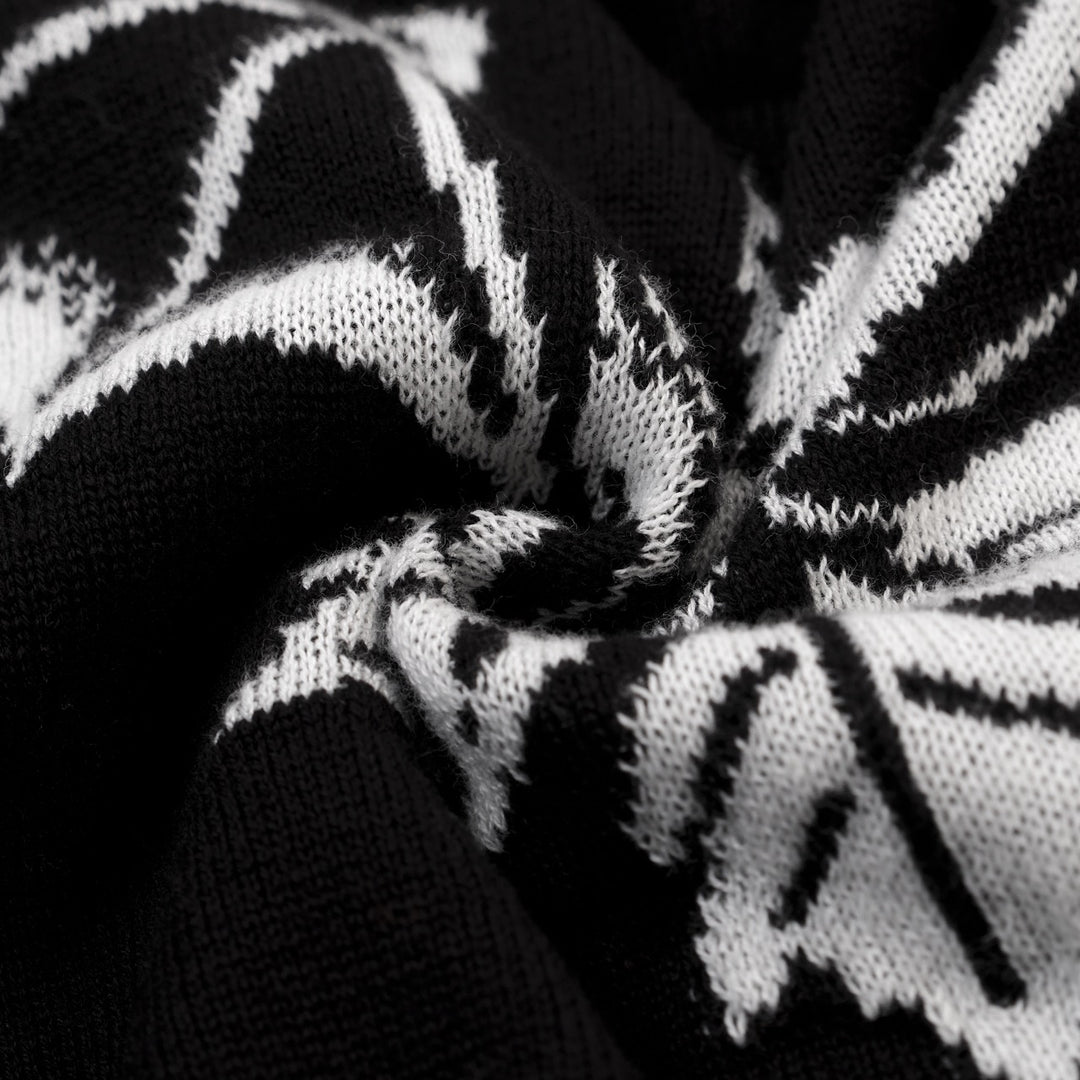 Women's black bat Jacquard V-neck cardigan
