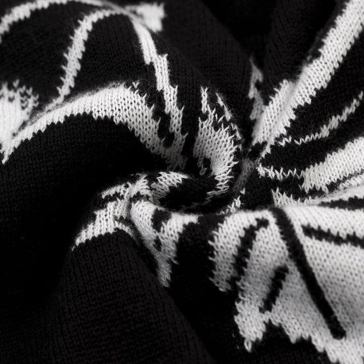 Women's black bat Jacquard V-neck cardigan