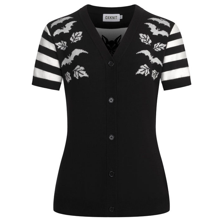 Women's black bat Jacquard V-neck cardigan
