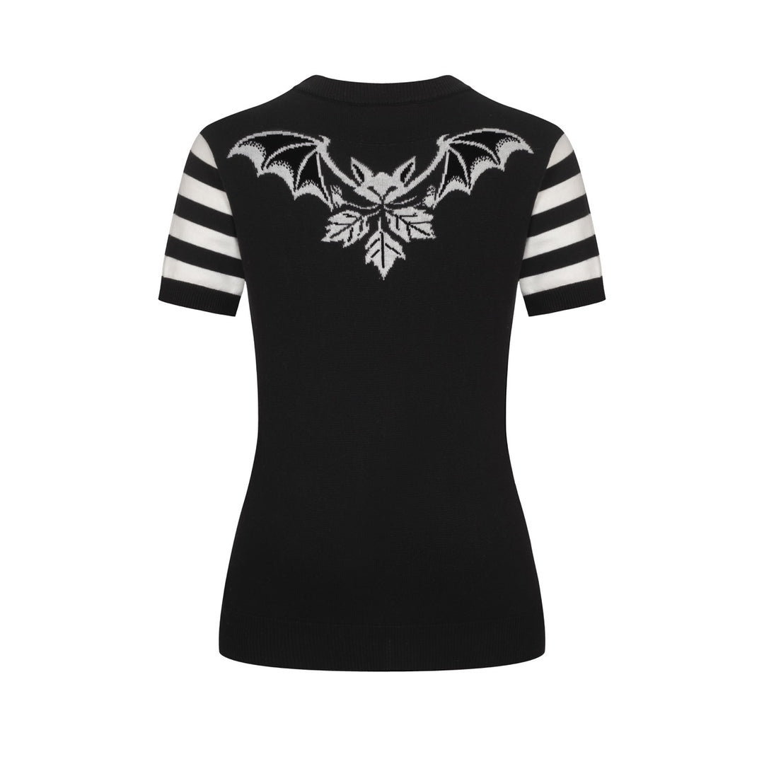 Women's black bat Jacquard V-neck cardigan