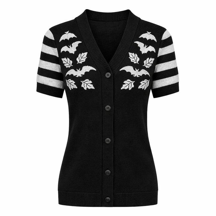 Women's black bat Jacquard V-neck cardigan