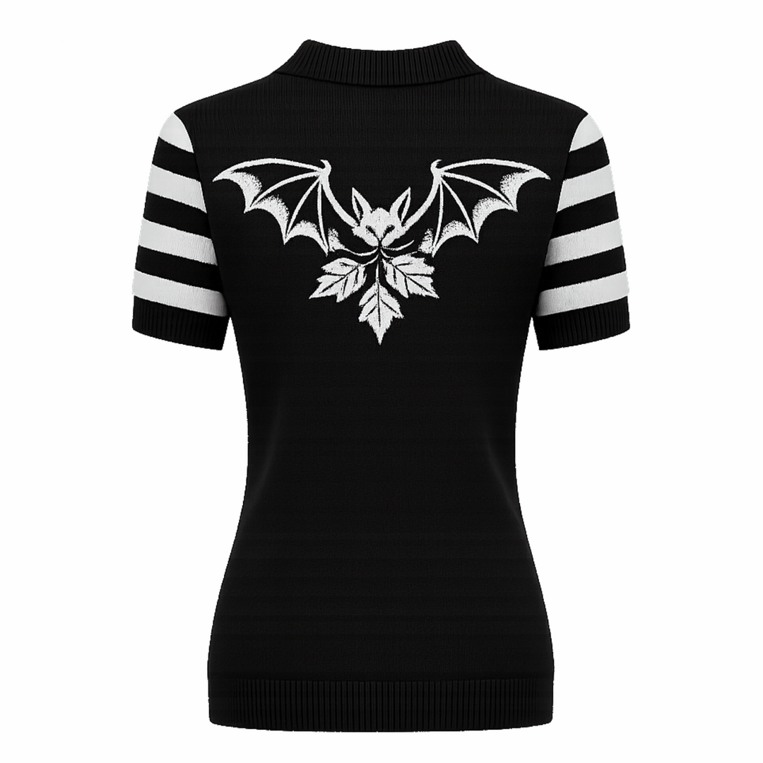 Women's black bat Jacquard V-neck cardigan