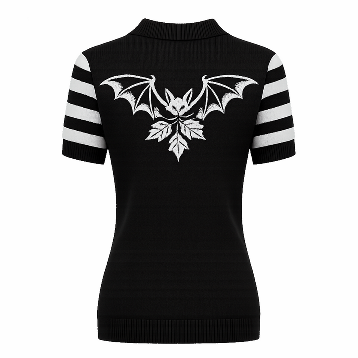 Women's black bat Jacquard V-neck cardigan