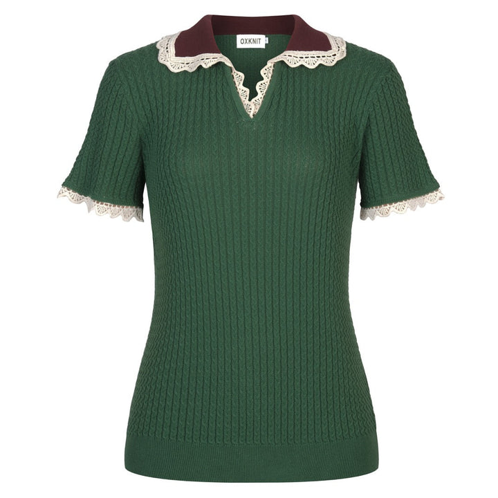 Women's green vintage collegiate style knitted V-neck polo