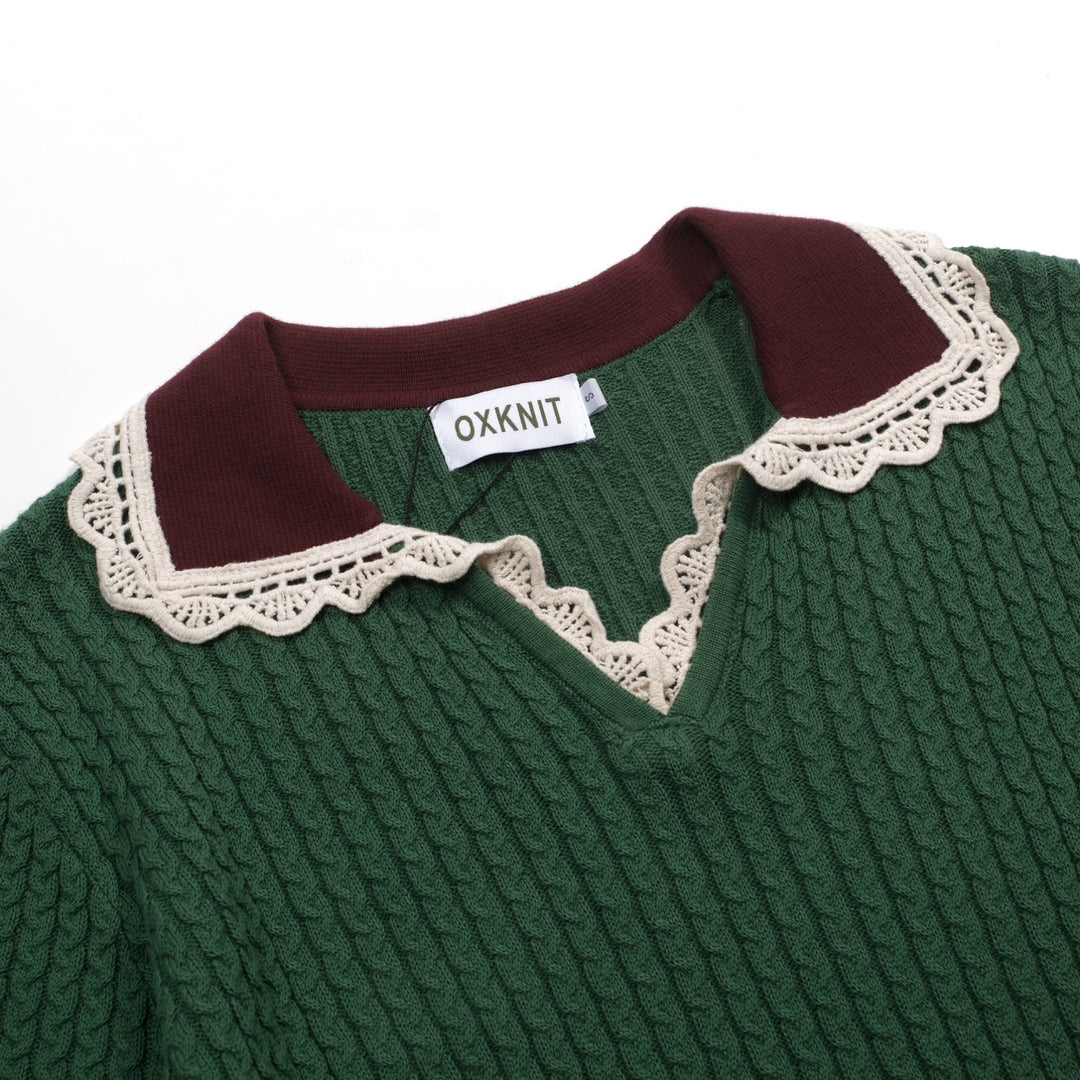 Women's green vintage collegiate style knitted V-neck polo