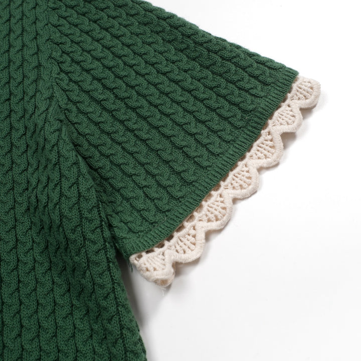 Women's green vintage collegiate style knitted V-neck polo