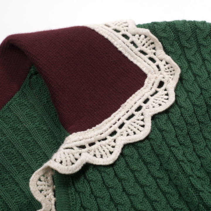 Women's green vintage collegiate style knitted V-neck polo