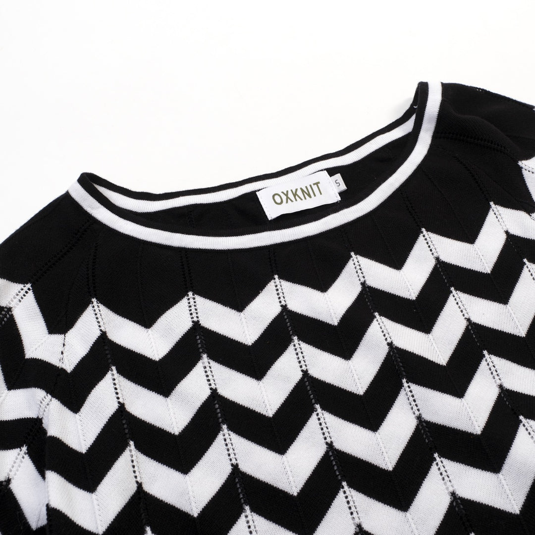 Zwart vintage preppy T-shirt met vijf minuten mouw voor dames