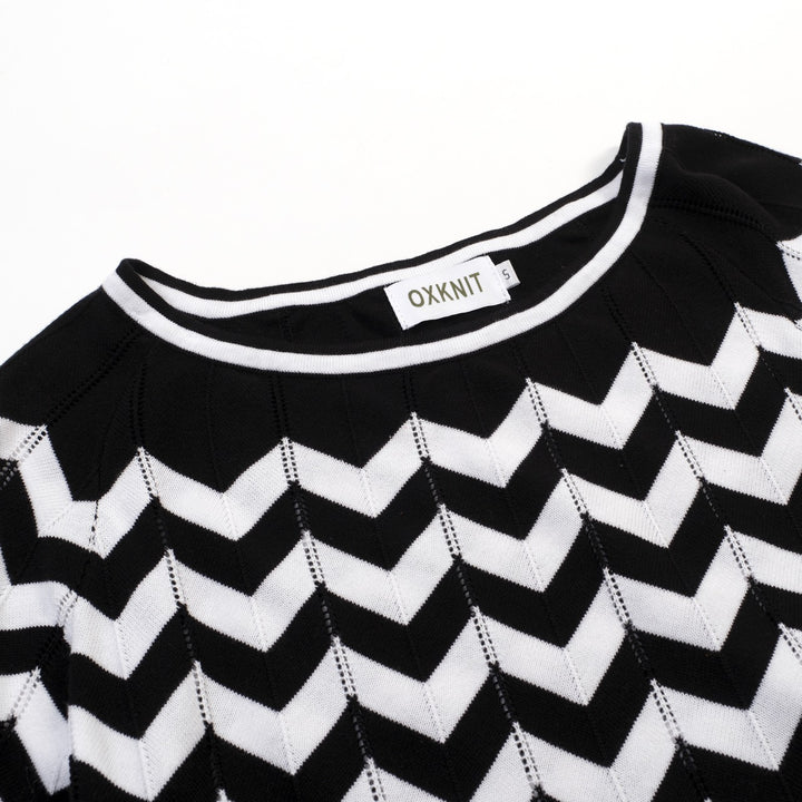 Zwart vintage preppy T-shirt met vijf minuten mouw voor dames