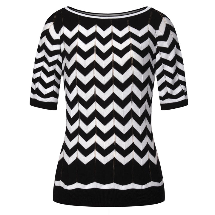 Zwart vintage preppy T-shirt met vijf minuten mouw voor dames