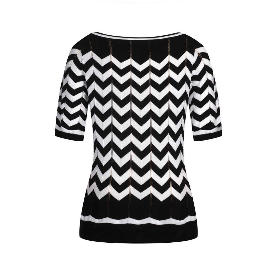 Zwart vintage preppy T-shirt met vijf minuten mouw voor dames
