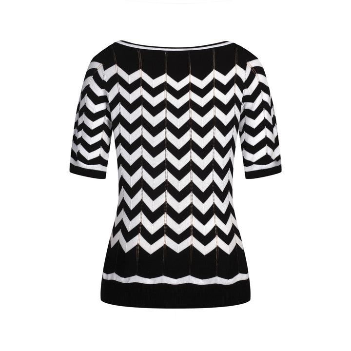 Zwart vintage preppy T-shirt met vijf minuten mouw voor dames