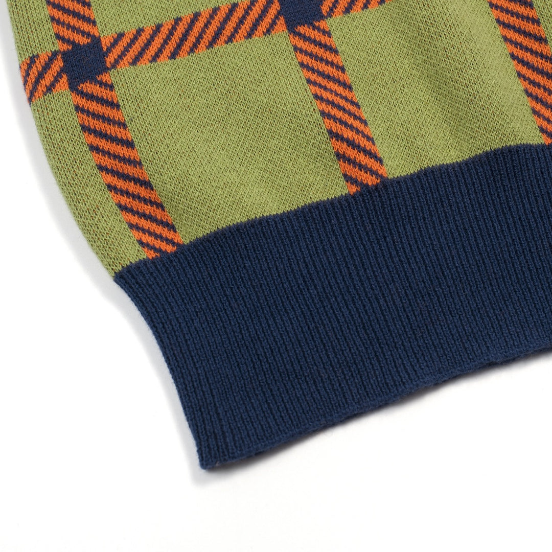 Groen geruit vintage gebreid damesvest - cropped lengte