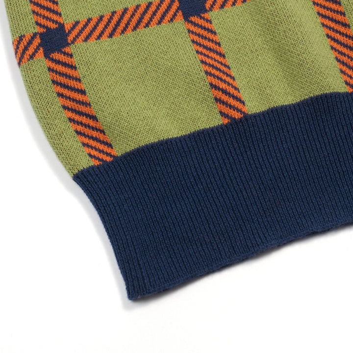 Groen geruit vintage gebreid damesvest - cropped lengte