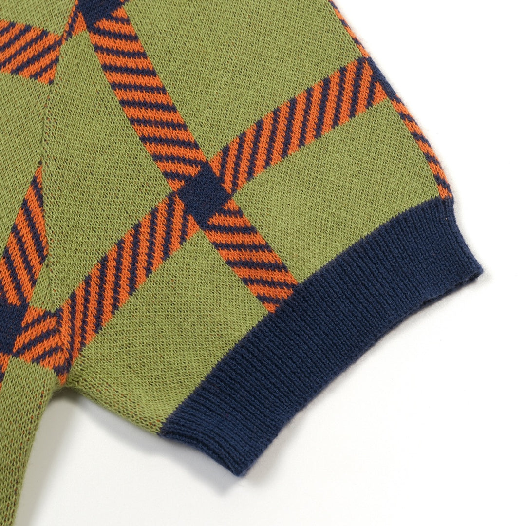 Groen geruit vintage gebreid damesvest - cropped lengte