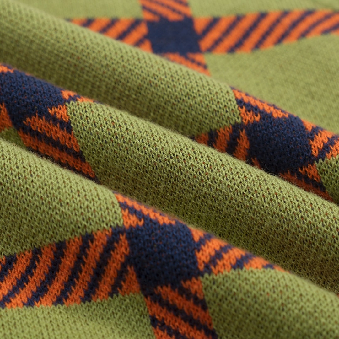 Groen geruit vintage gebreid damesvest - cropped lengte