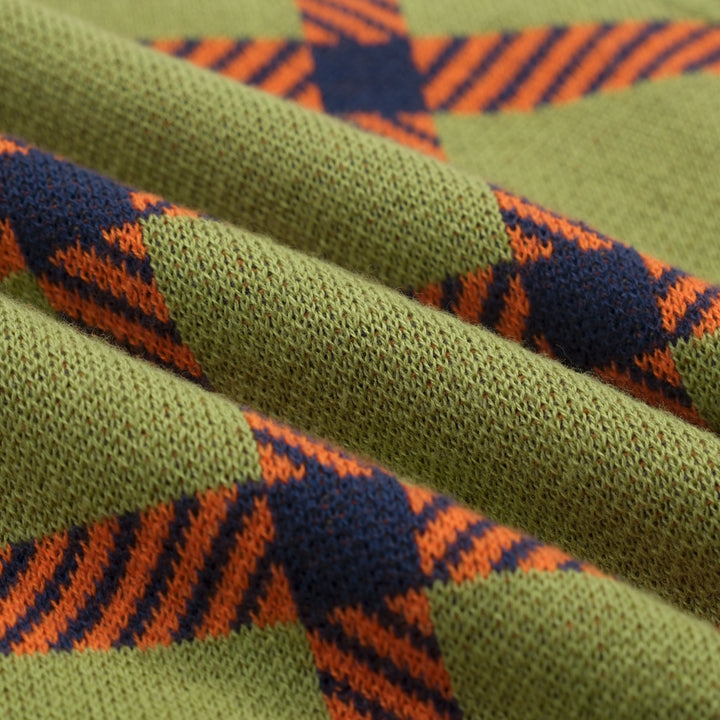Groen geruit vintage gebreid damesvest - cropped lengte