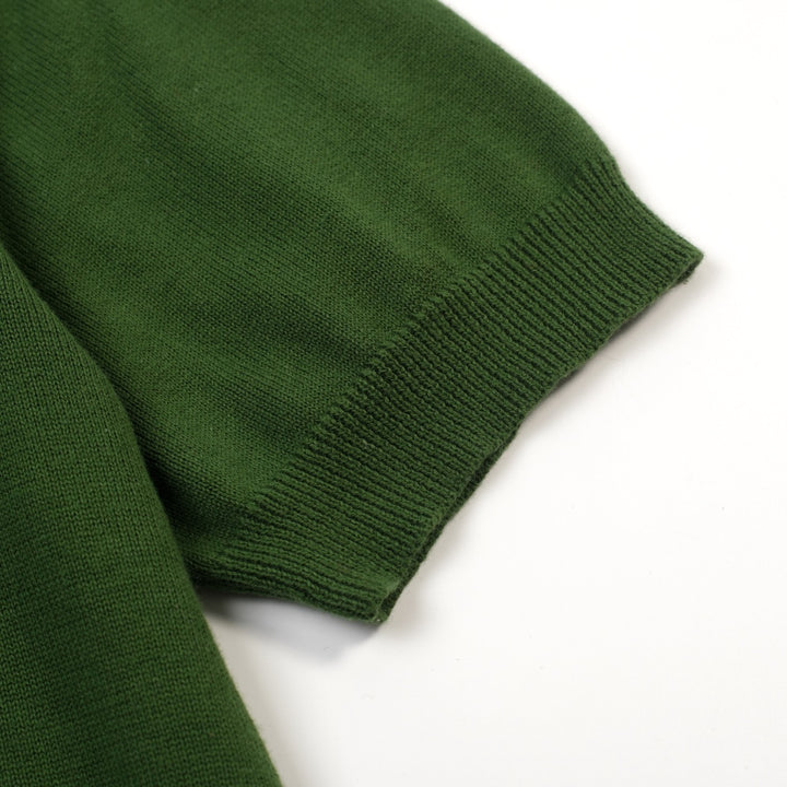 Women's green bat Jacquard vintage knit T-shirt - Cropped Length