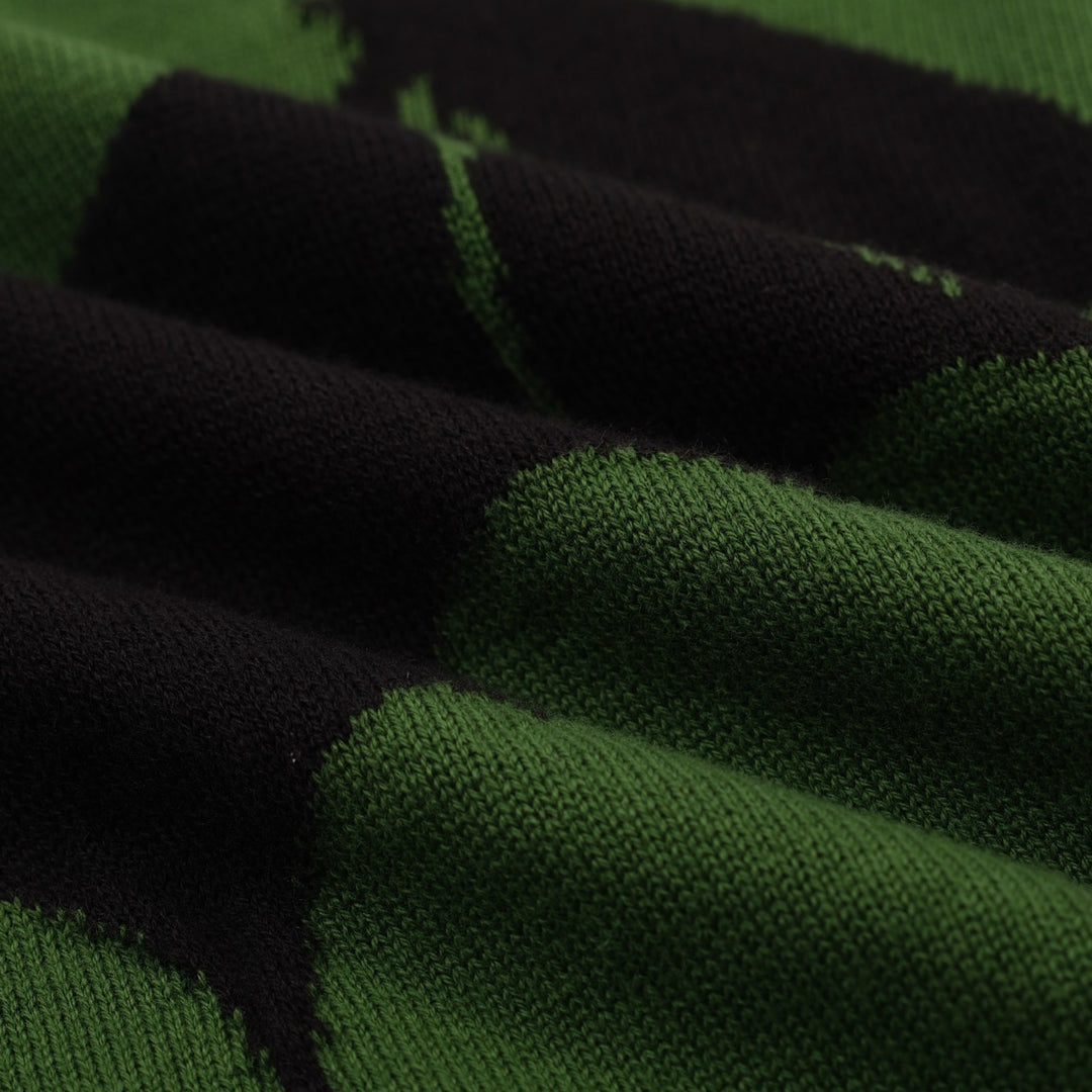 Women's green bat Jacquard vintage knit T-shirt - Cropped Length
