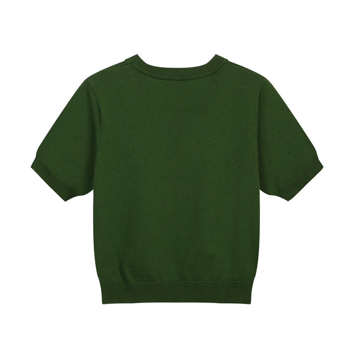 Women's green bat Jacquard vintage knit T-shirt - Cropped Length