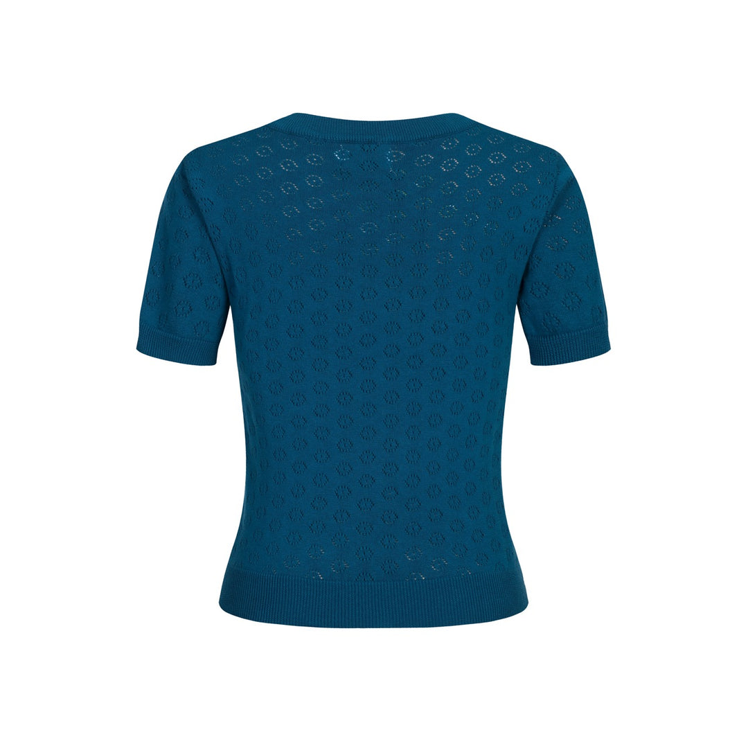 Women's blue vintage cut-out knit T-shirt - Cropped Length