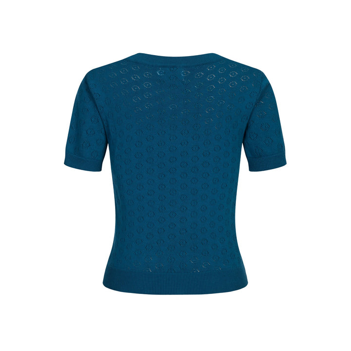 Women's blue vintage cut-out knit T-shirt - Cropped Length