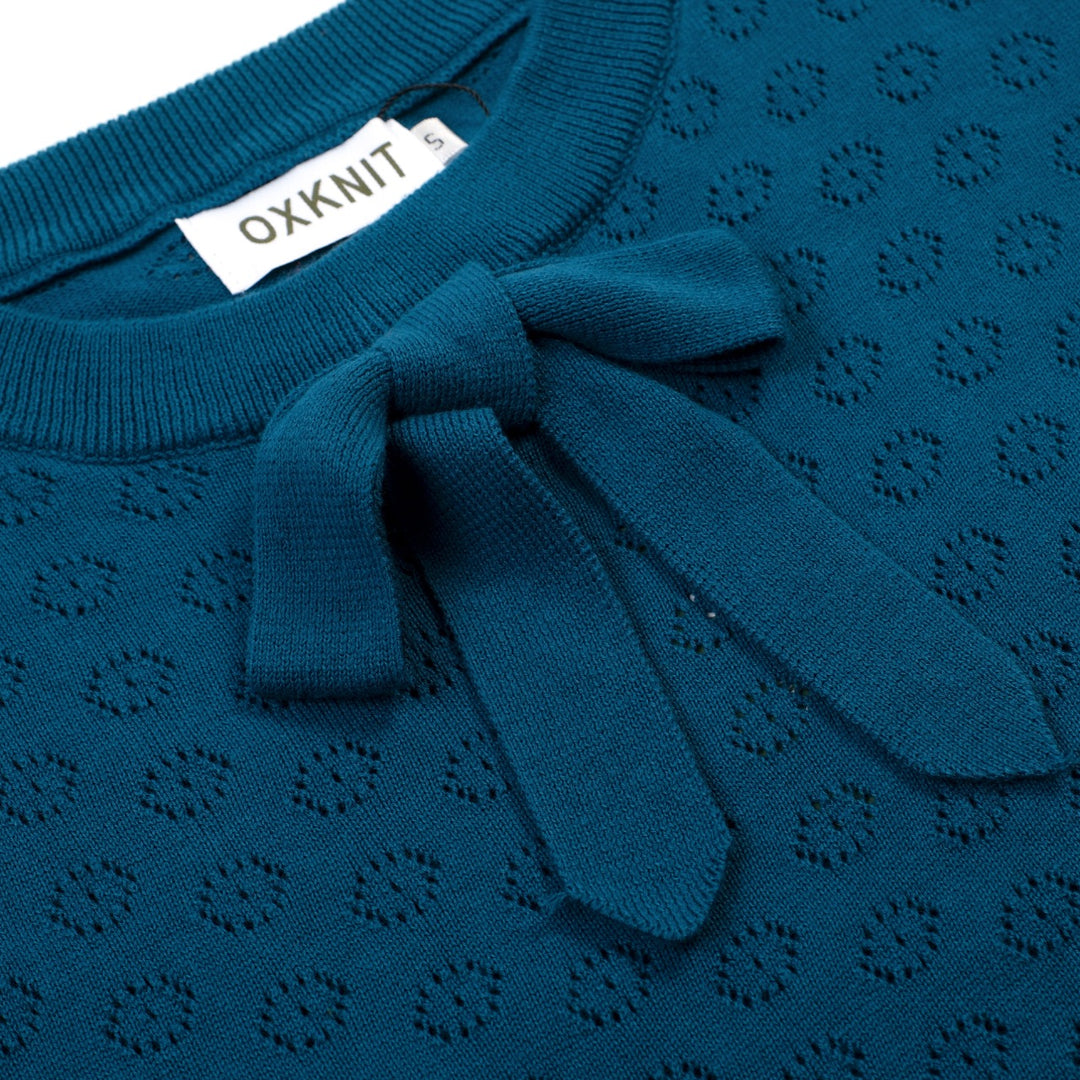 Women's blue vintage cut-out knit T-shirt - Cropped Length