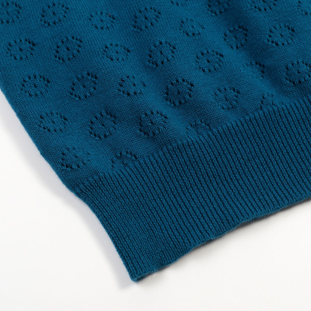 Women's blue vintage cut-out knit T-shirt - Cropped Length