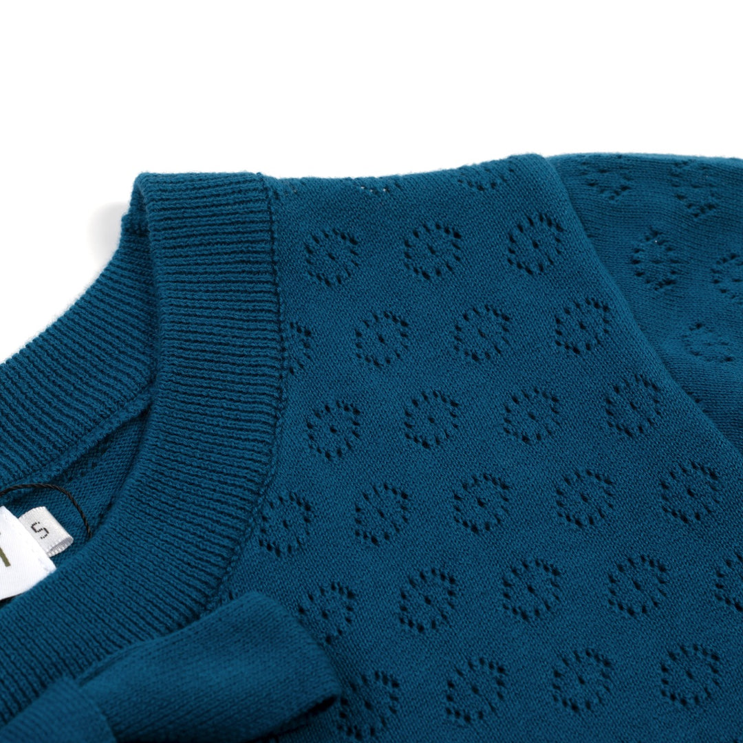 Women's blue vintage cut-out knit T-shirt - Cropped Length