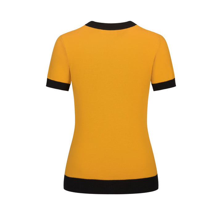 Geel Planet Jacquard vintage gebreid T-shirt voor dames