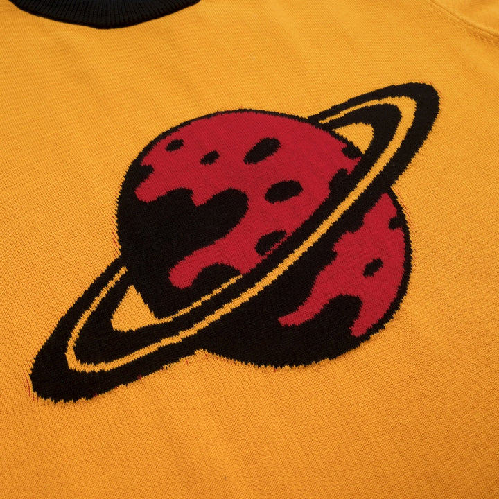 Geel Planet Jacquard vintage gebreid T-shirt voor dames