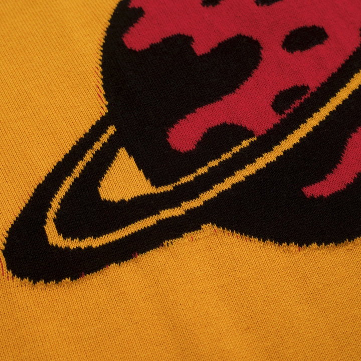 Geel Planet Jacquard vintage gebreid T-shirt voor dames