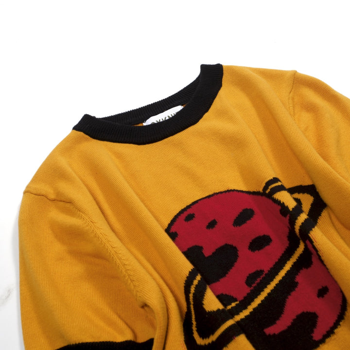 Geel Planet Jacquard vintage gebreid T-shirt voor dames