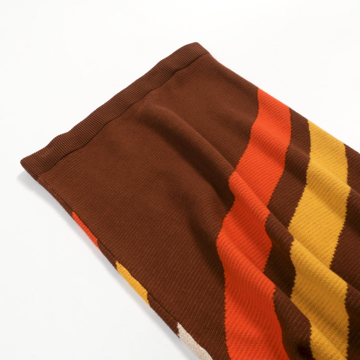 Women's brown sun striped vintage jacquard knit dress set