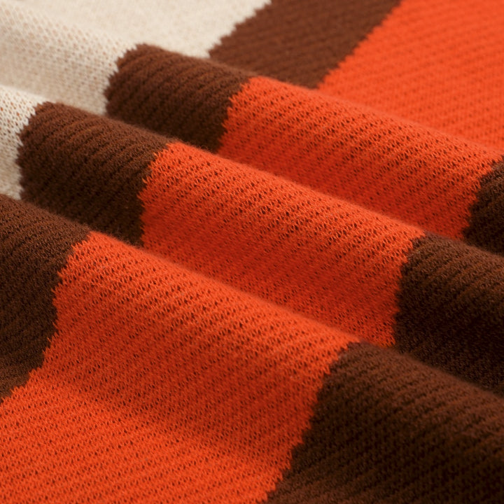 Women's brown sun striped vintage jacquard knit dress set