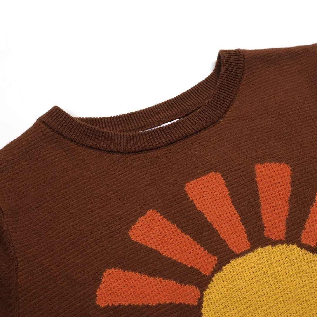 Women's brown sun striped vintage jacquard knit dress set