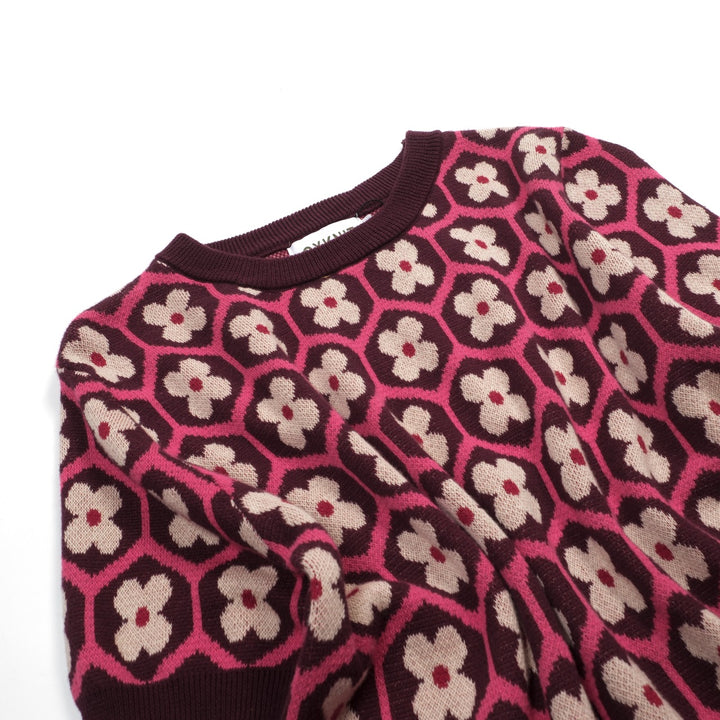 Vintage gebreide vintage gebreide jurkset voor dames met rood patroon