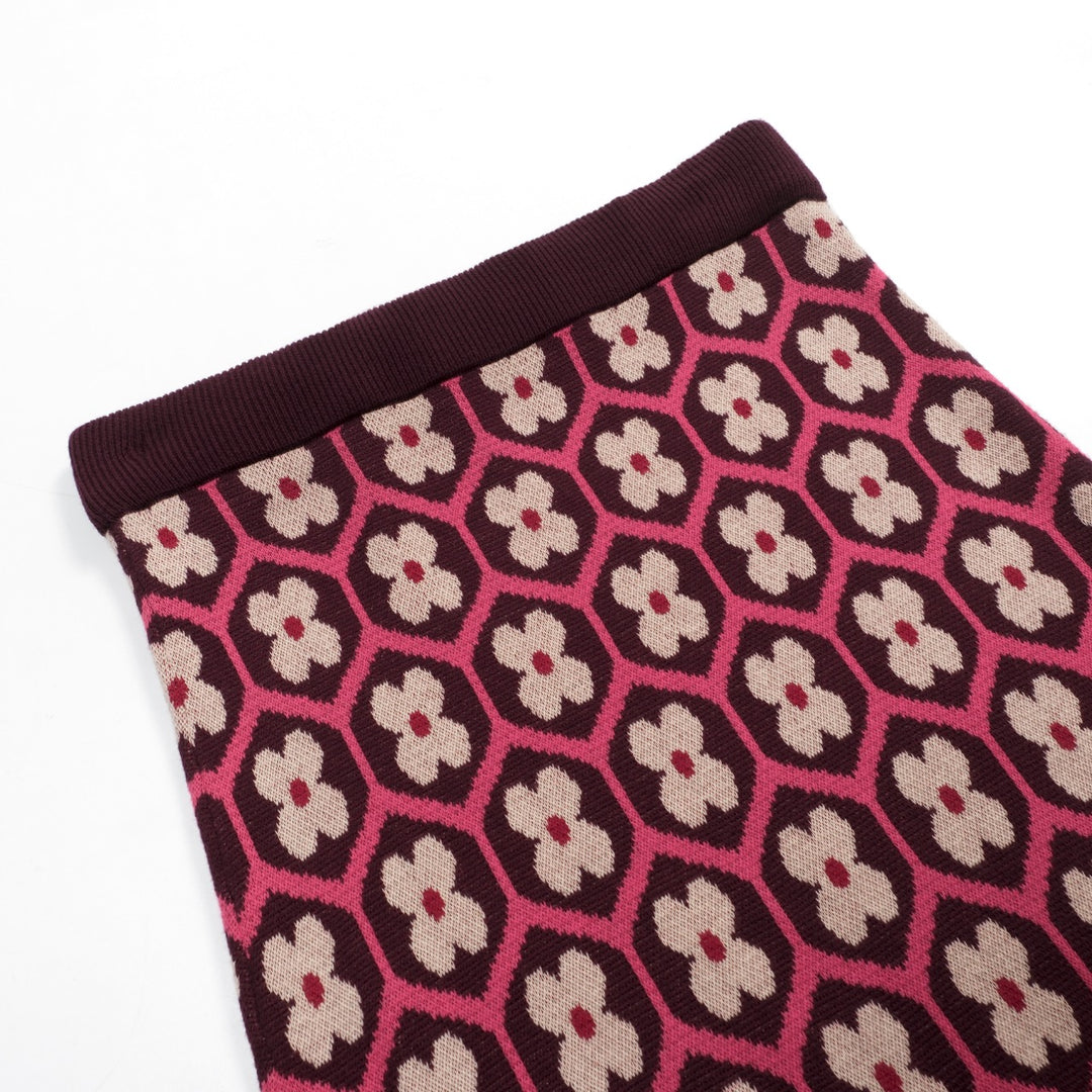 Vintage gebreide vintage gebreide jurkset voor dames met rood patroon