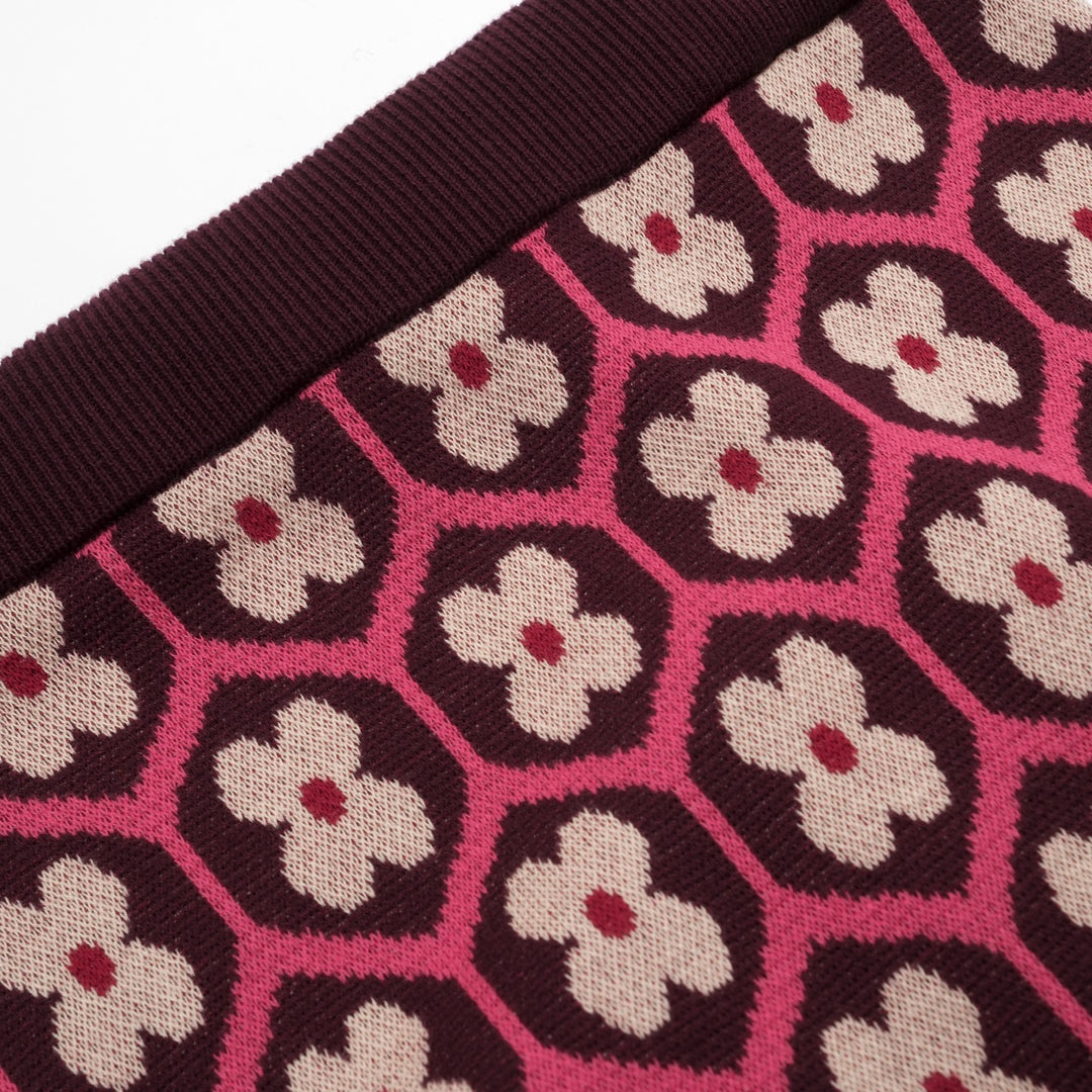 Vintage gebreide vintage gebreide jurkset voor dames met rood patroon