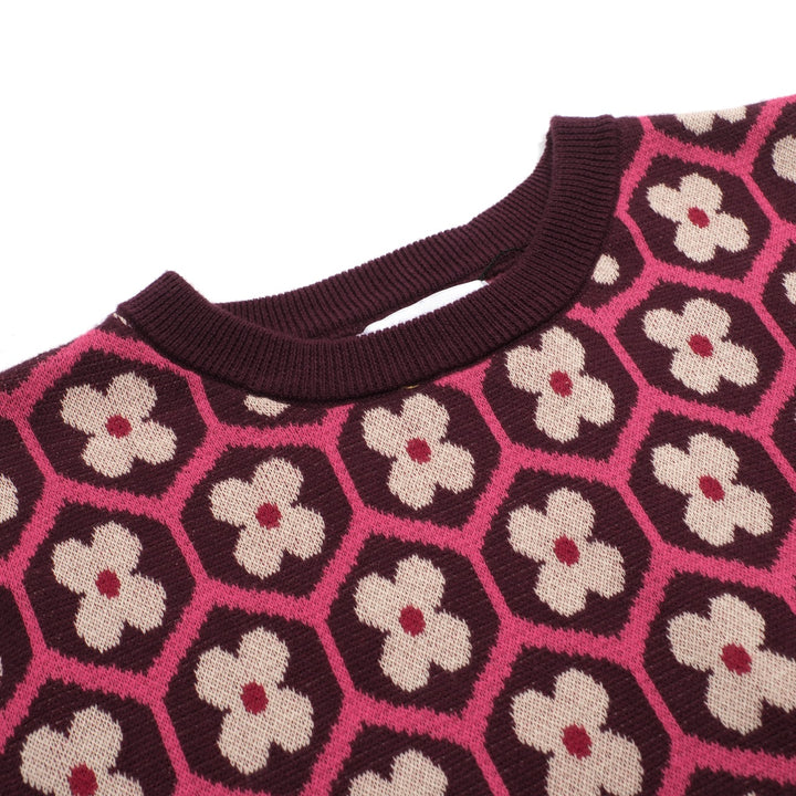 Vintage gebreide vintage gebreide jurkset voor dames met rood patroon