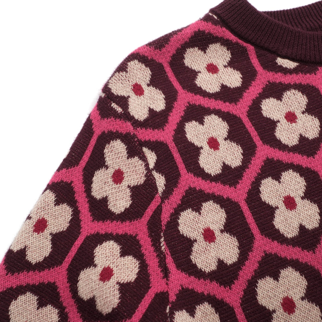 Vintage gebreide vintage gebreide jurkset voor dames met rood patroon