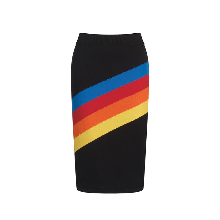 Women's black vintage striped jacquard knit vest skirt suit