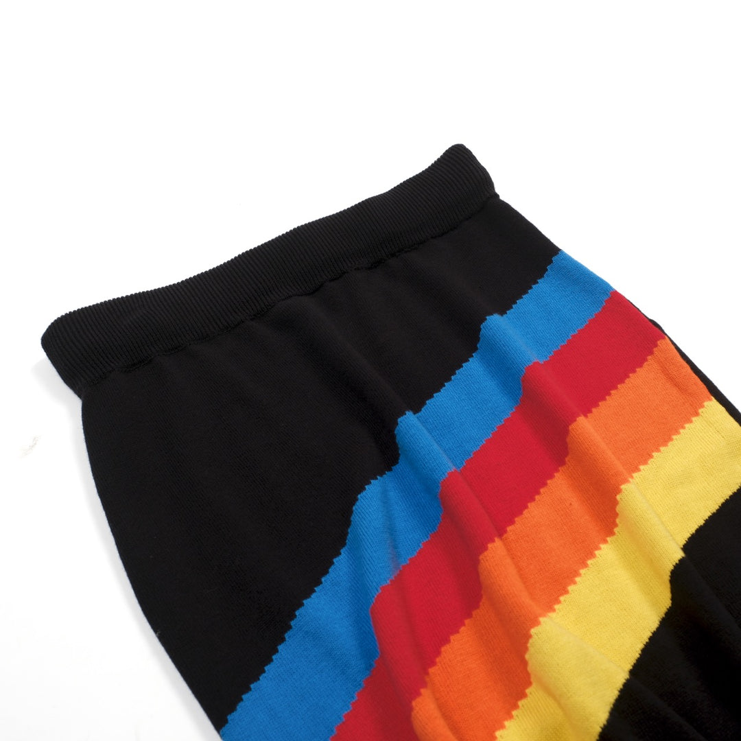 Women's black vintage striped jacquard knit vest skirt suit