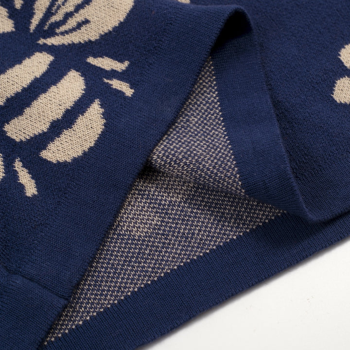 Women's dark blue bee Jacquard vintage vest skirt suit