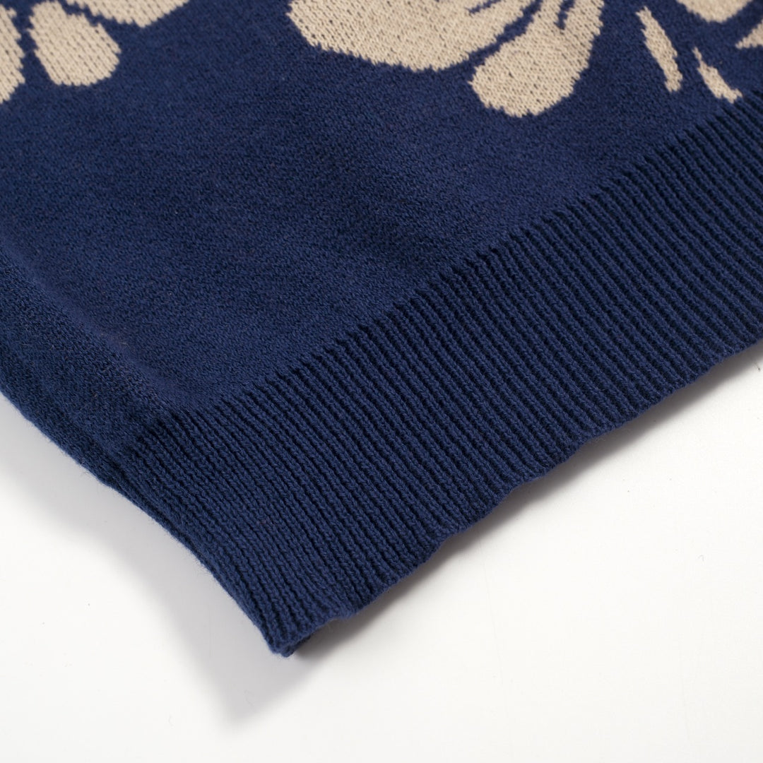Women's dark blue bee Jacquard vintage vest skirt suit