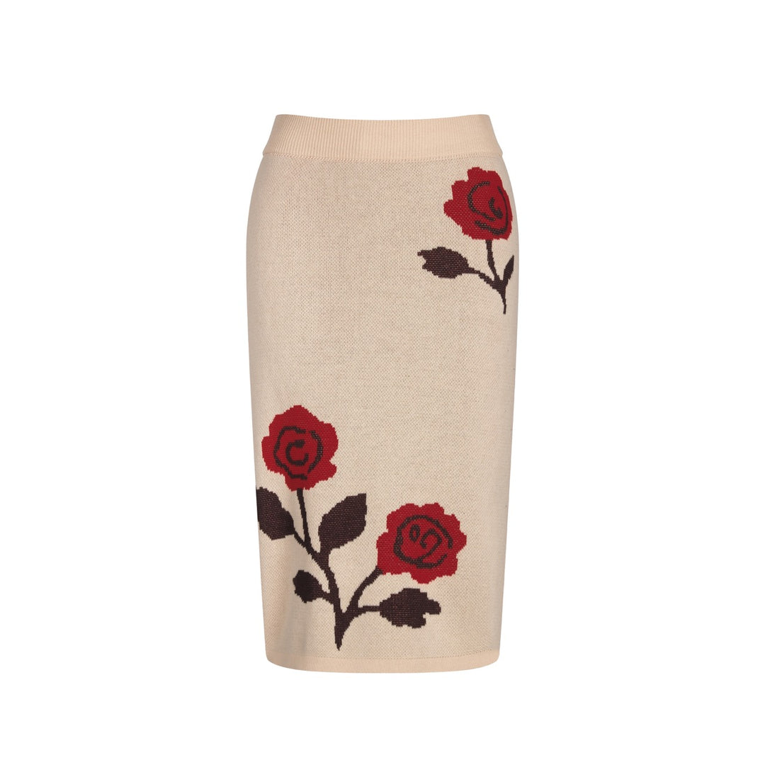 Women's khaki rose Jacquard vintage vest skirt suit