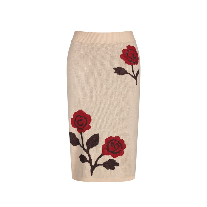 Women's khaki rose Jacquard vintage vest skirt suit