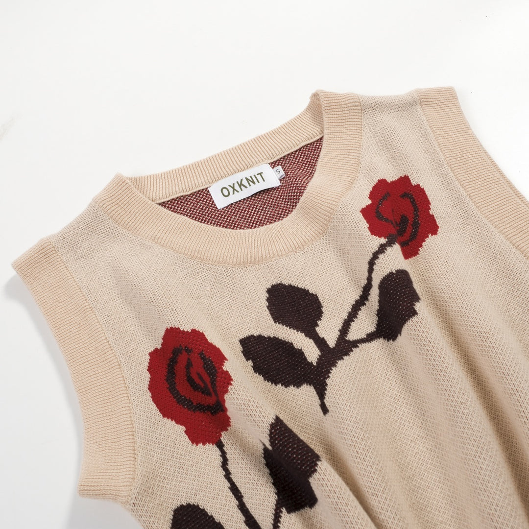 Women's khaki rose Jacquard vintage vest skirt suit